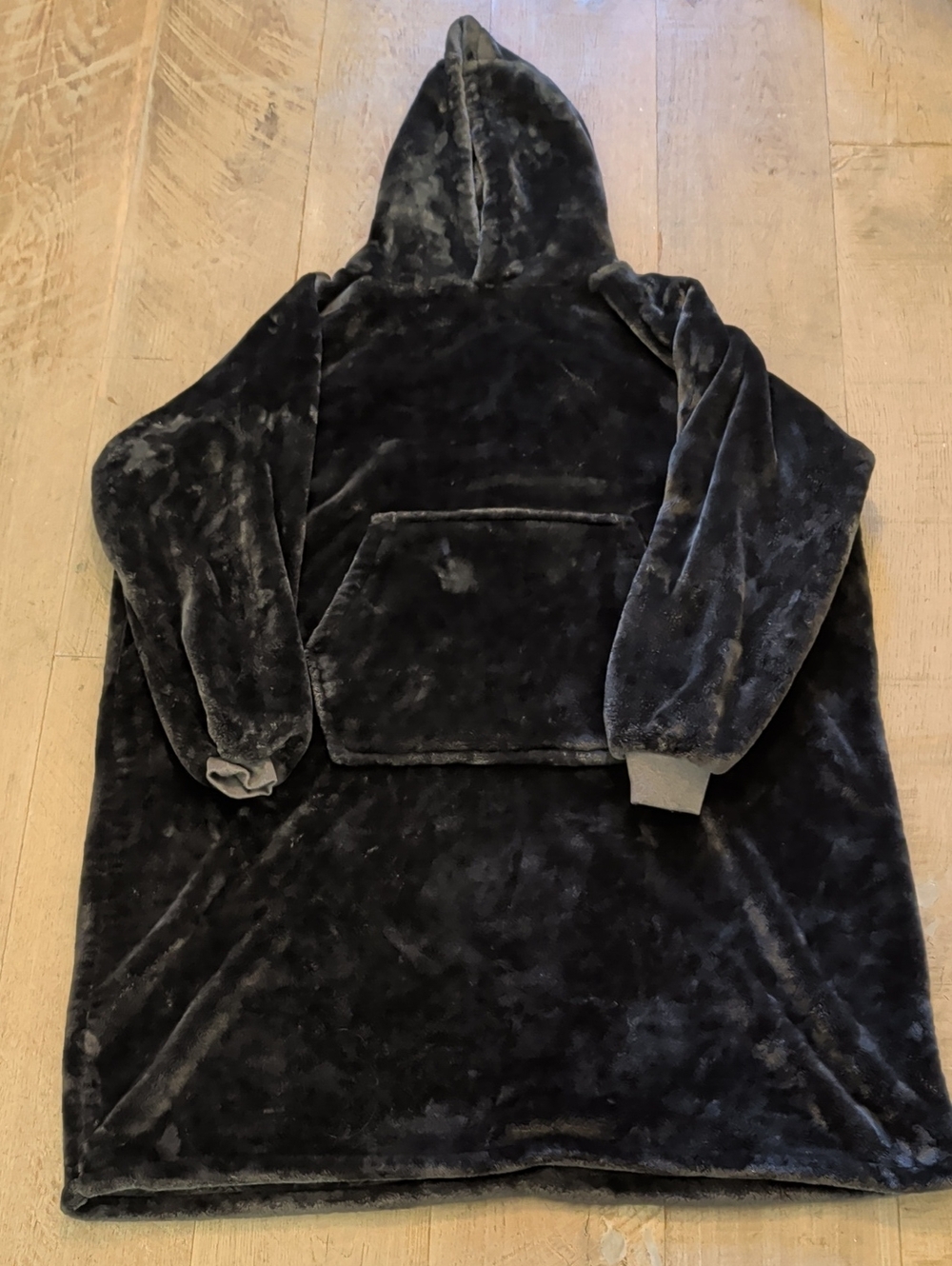 Plush Oversized Hooded Lounge Blanket Hoodie - Black